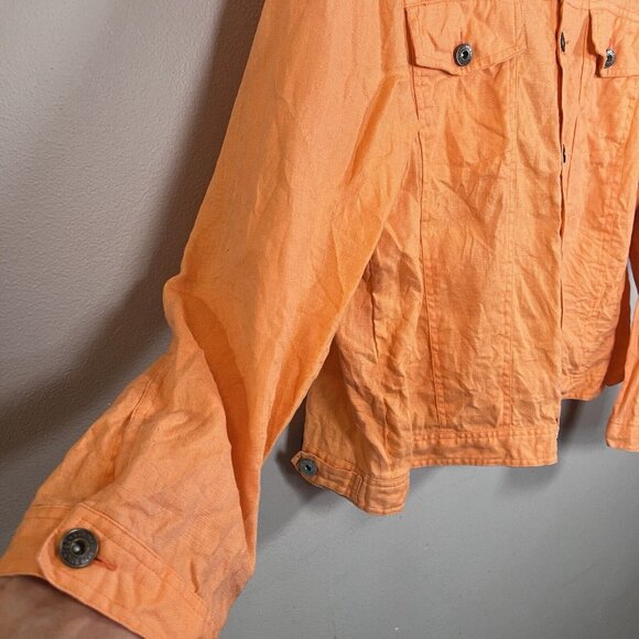 Saint Tropez West Jacket Women’s Size 3X Orange Linen Button Front *Color Fading - Picture 3 of 8